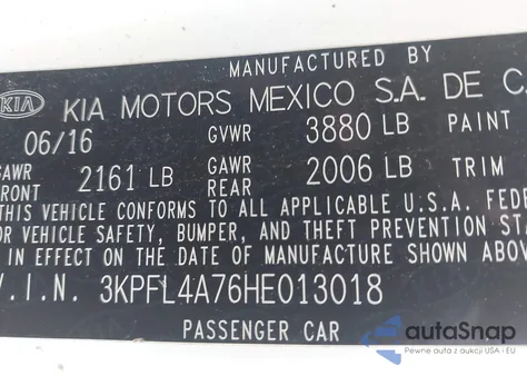 2017 Kia Forte Lx z USA, uszkodzony, nr VIN 3KPFL4A76HE013018